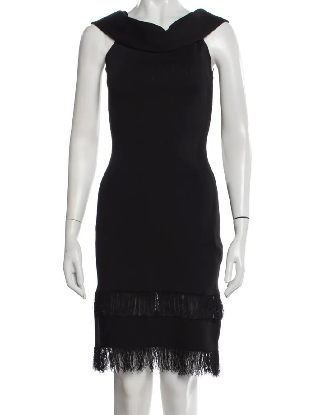 Sachin + Babi Black Sleeveless Fringe-Hem Midi Dress